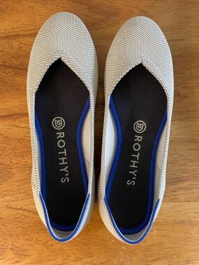 Rothy's Grey Knit Ballet Flats with Blue Trim